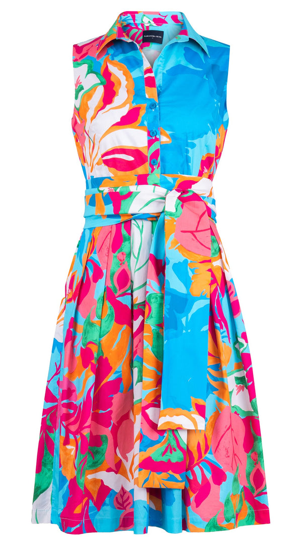 Audrey Dress #1 Shirt Collar Sleeveless Regular Length Cotton Stretch (Spanish Garden)