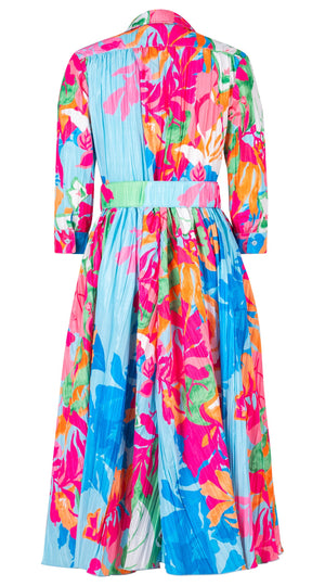 Terry Dress Shirt Collar 3/4 Sleeve Midi Plus Length Silk Taffta (Spanish Garden)