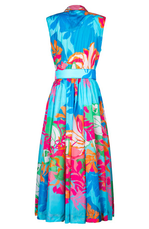 Terry Dress Shirt Collar Sleeveless Midi Plus Length Poliamide Taffta (Spanish Garden)