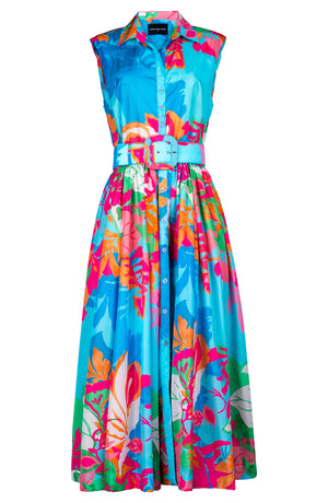 Terry Dress Shirt Collar Sleeveless Midi Plus Length Poliamide Taffta (Spanish Garden)