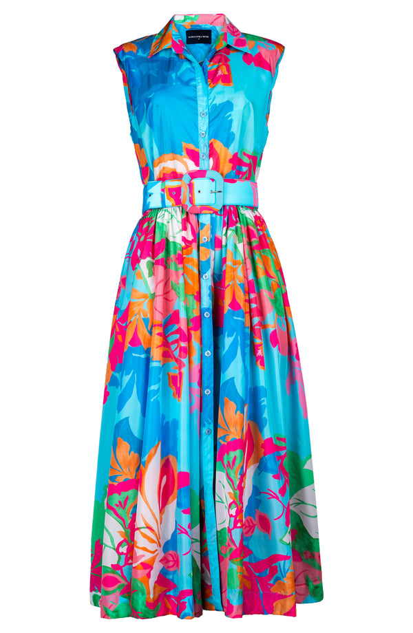 Terry Dress Shirt Collar Sleeveless Midi Plus Length Poliamide Taffta (Spanish Garden)