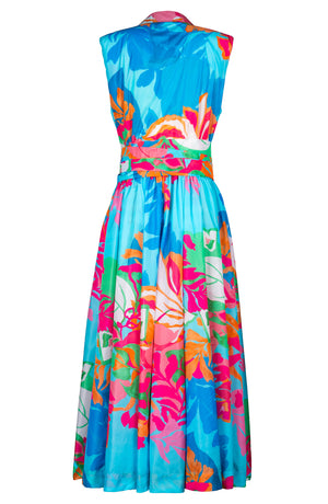 Terry Dress Shirt Collar Sleeveless Midi Plus Length Poliamide Taffta (Spanish Garden)