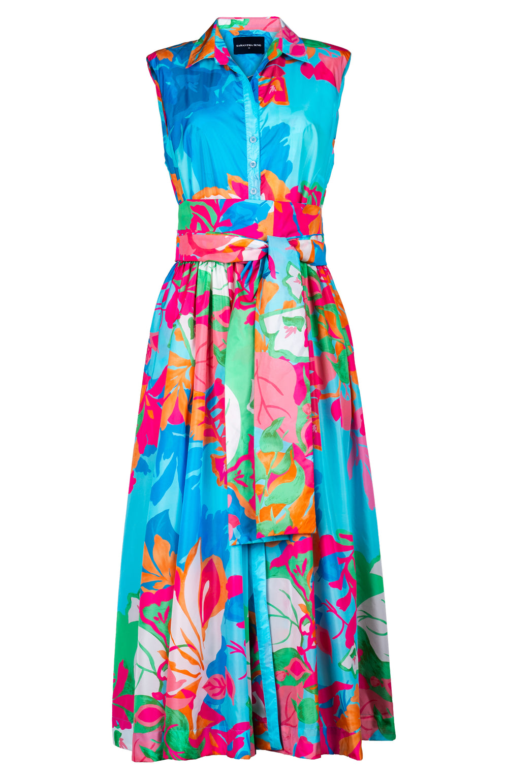 Terry Dress Shirt Collar Sleeveless Midi Plus Length Poliamide Taffta (Spanish Garden)