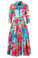 Aster Dress Shirt Collar 3/4 Sleeve Midi Length Cotton Musola (Spanish Garden)