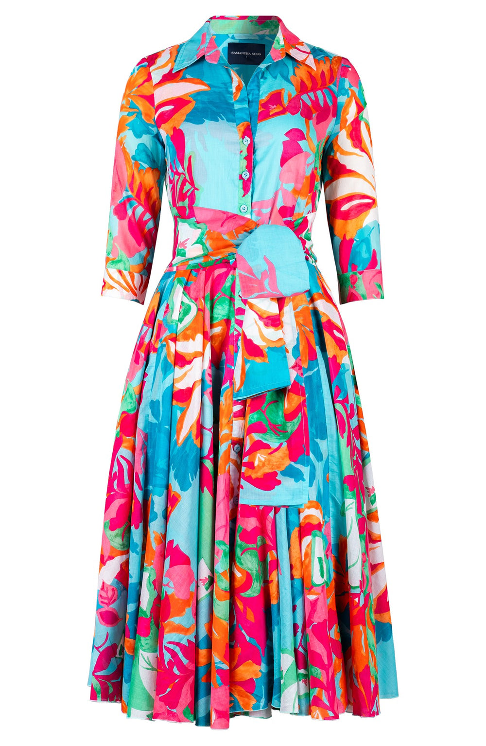 Aster Dress Shirt Collar 3/4 Sleeve Midi Length Cotton Musola (Spanish Garden)
