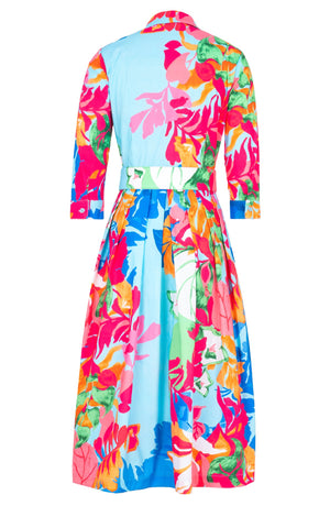 Audrey Dress #1 Shirt Collar 3/4 Sleeve Midi Length Cotton Stretch (Spanish Garden)