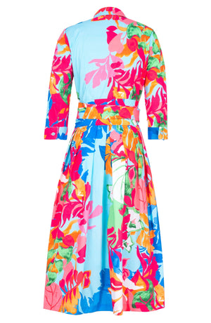 Audrey Dress #1 Shirt Collar 3/4 Sleeve Midi Length Cotton Stretch (Spanish Garden)