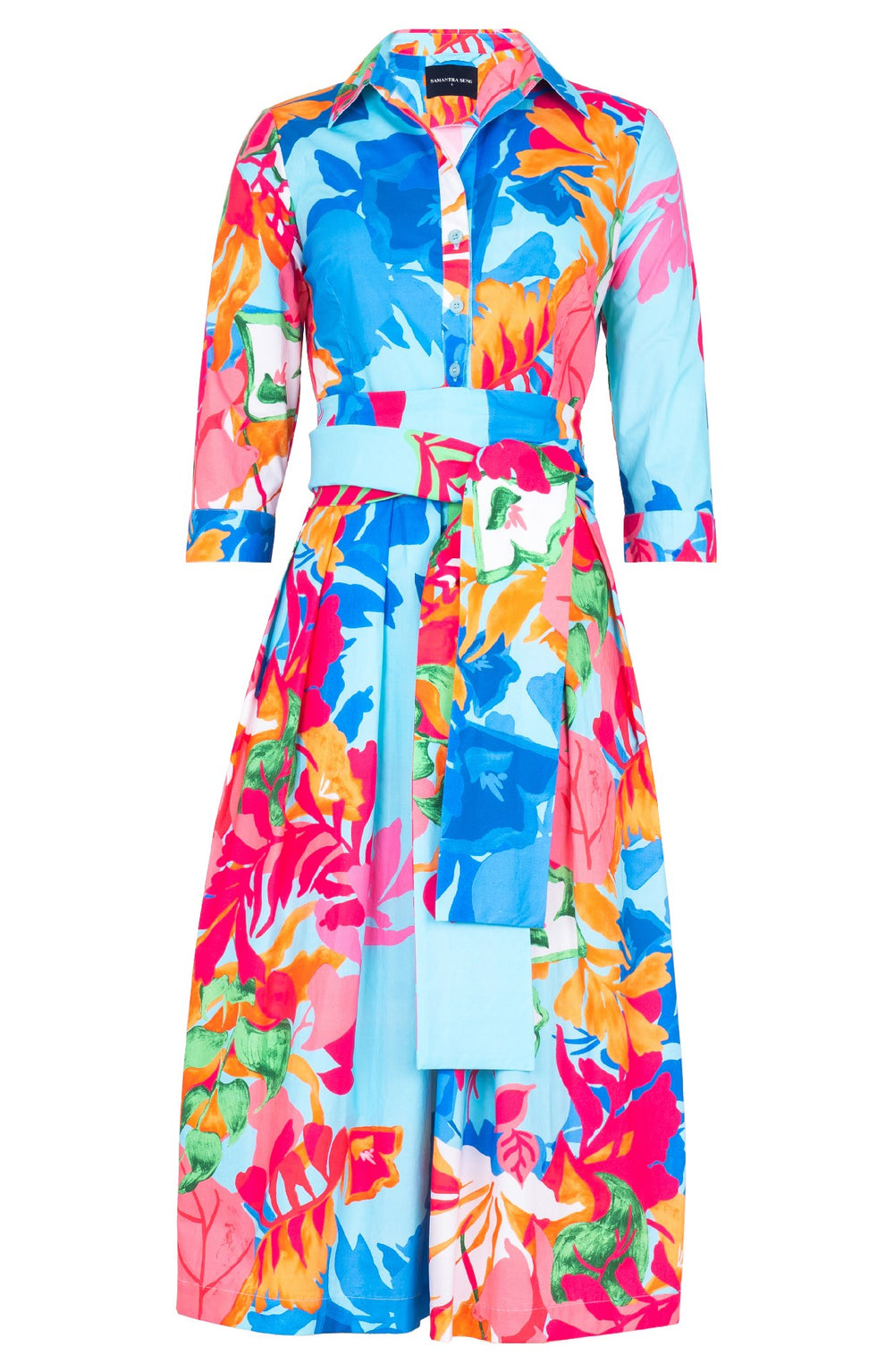 Audrey Dress #1 Shirt Collar 3/4 Sleeve Midi Length Cotton Stretch (Spanish Garden)