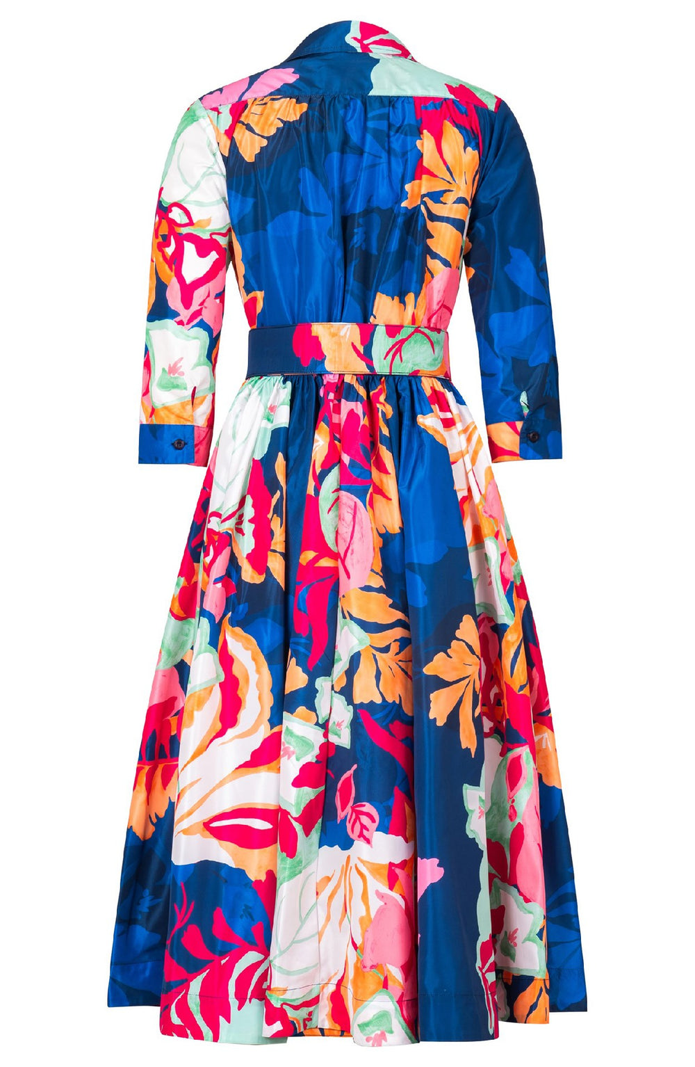 Terry Dress Shirt Collar 3/4 Sleeve Midi Length Poliamide Taffta (Spanish Garden)