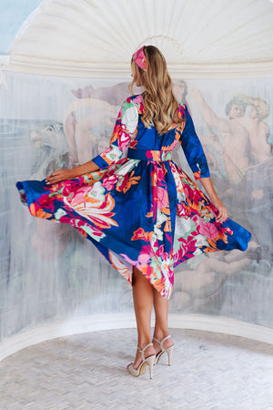 Terry Dress Shirt Collar 3/4 Sleeve Midi Length Poliamide Taffta (Spanish Garden)