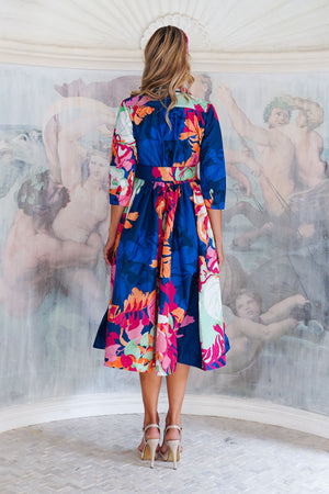 Terry Dress Shirt Collar 3/4 Sleeve Midi Length Poliamide Taffta (Spanish Garden)