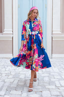 Terry Dress Shirt Collar 3/4 Sleeve Midi Length Poliamide Taffta (Spanish Garden)