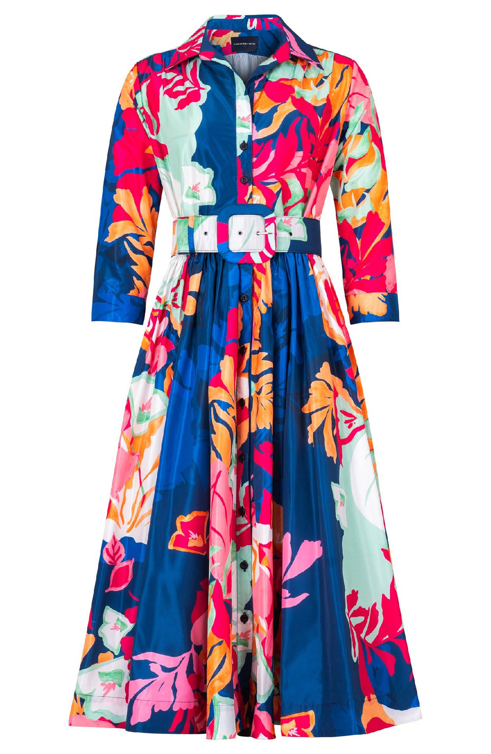 Terry Dress Shirt Collar 3/4 Sleeve Midi Length Poliamide Taffta (Spanish Garden)