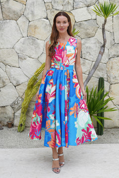 Abelia Dress Crew Neck Sleeveless Midi Length Poliamide Taffta (Spanish Garden)