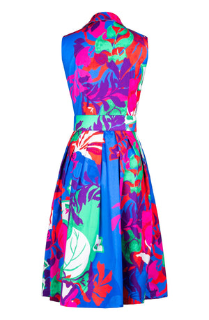 Audrey Dress #1 Shirt Collar Sleeveless Long Length Cotton Stretch (Spanish Garden)