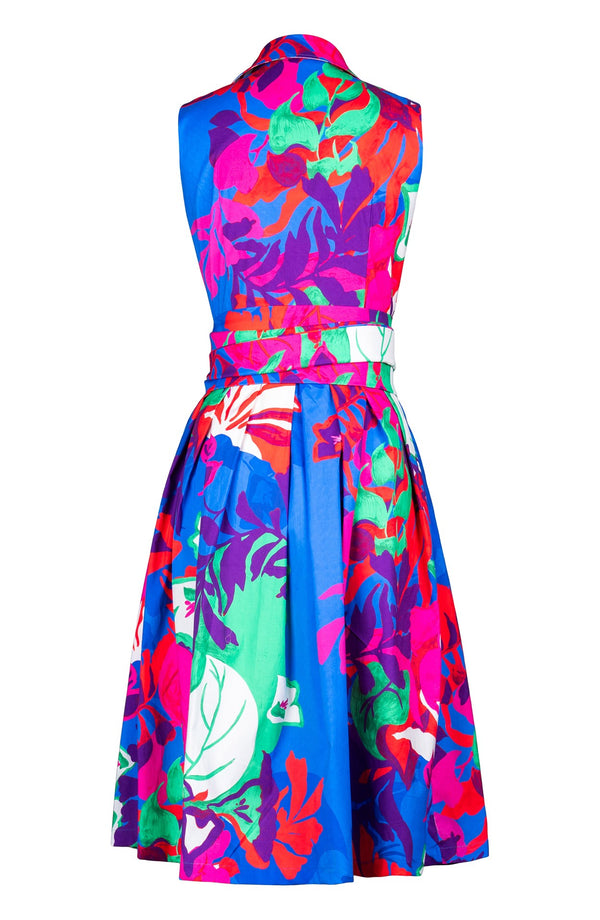 Audrey Dress #1 Shirt Collar Sleeveless Long Length Cotton Stretch (Spanish Garden)