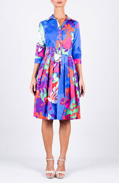 Audrey Dress #2 Shirt Collar 3/4 Sleeve Regular Length Cotton Stretch (Spanish Garden)