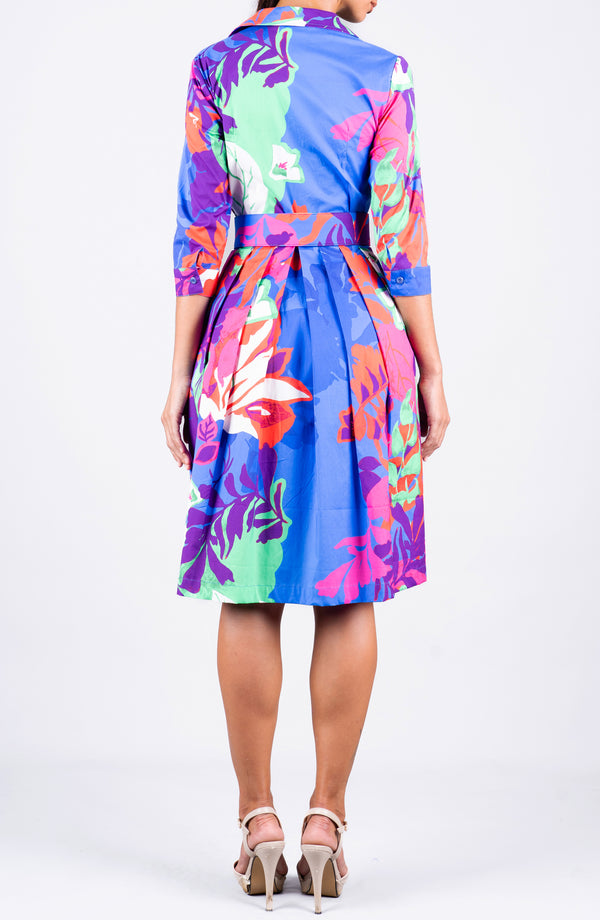 Audrey Dress #2 Shirt Collar 3/4 Sleeve Regular Length Cotton Stretch (Spanish Garden)