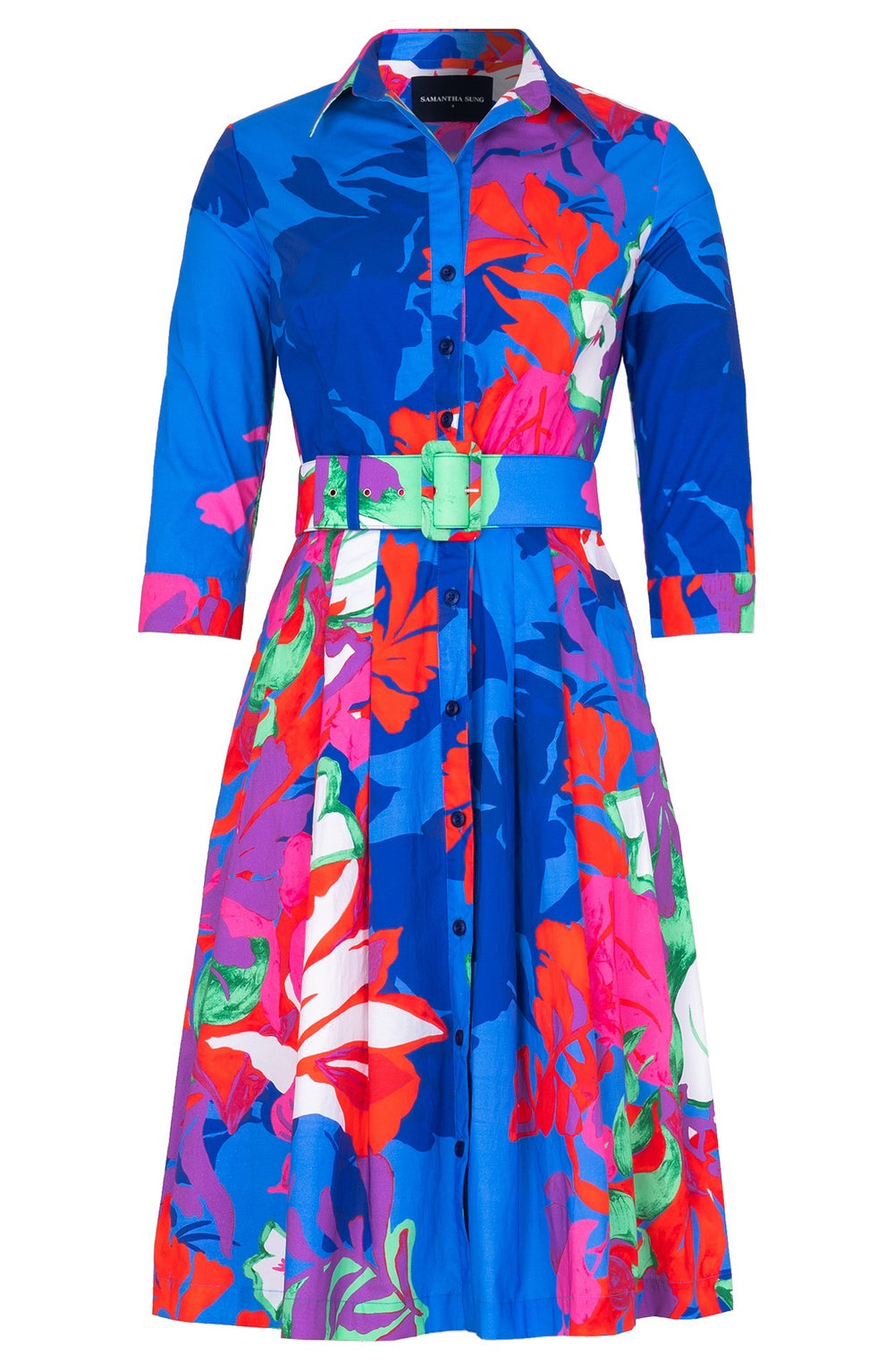 Audrey Dress #3 Shirt Collar 3/4 Sleeve Regular Length Cotton Stretch (Spanish Garden)