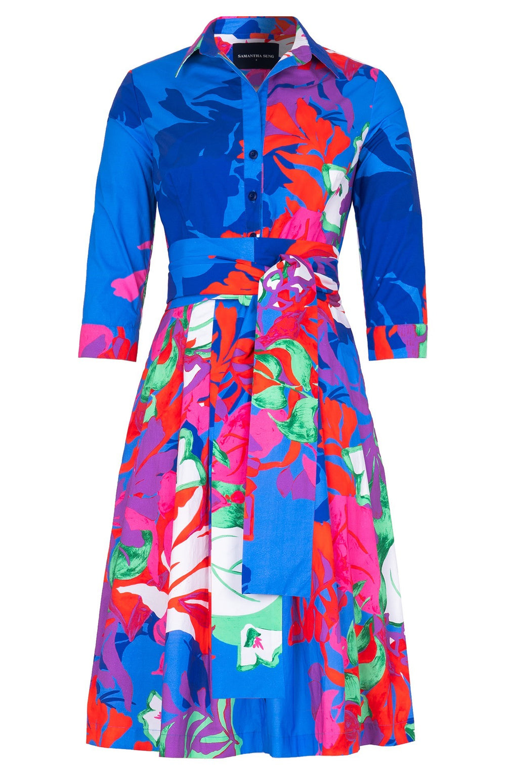 Audrey Dress #3 Shirt Collar 3/4 Sleeve Regular Length Cotton Stretch (Spanish Garden)