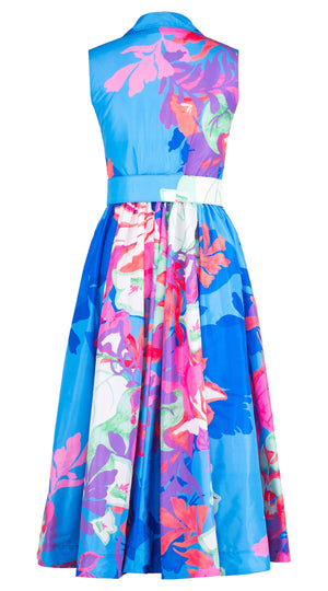 Terry Dress Shirt Collar Sleeveless Midi Plus Length Silk Taffta (Spanish Garden)