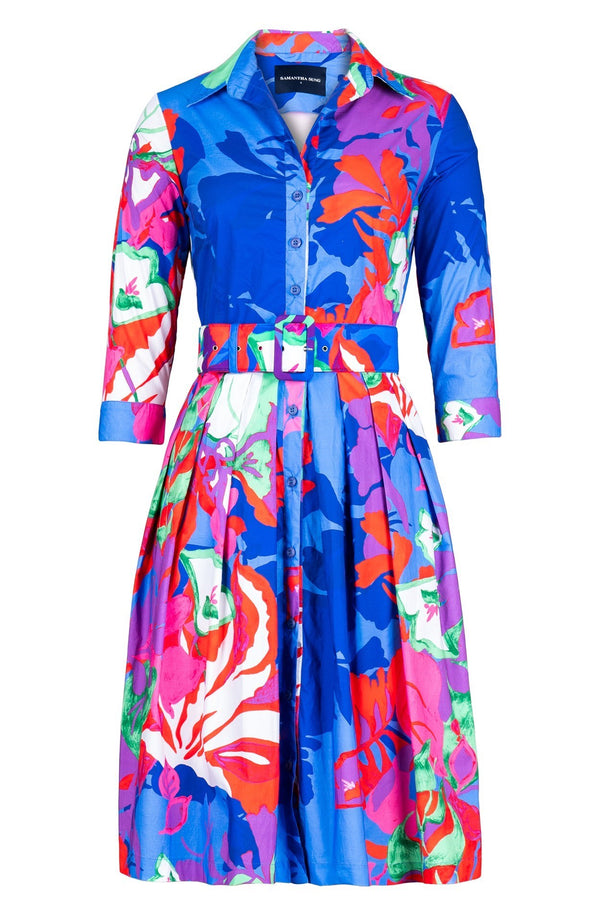 Audrey Dress #1 Shirt Collar 3/4 Sleeve Regular Length Cotton Stretch (Spanish Garden)