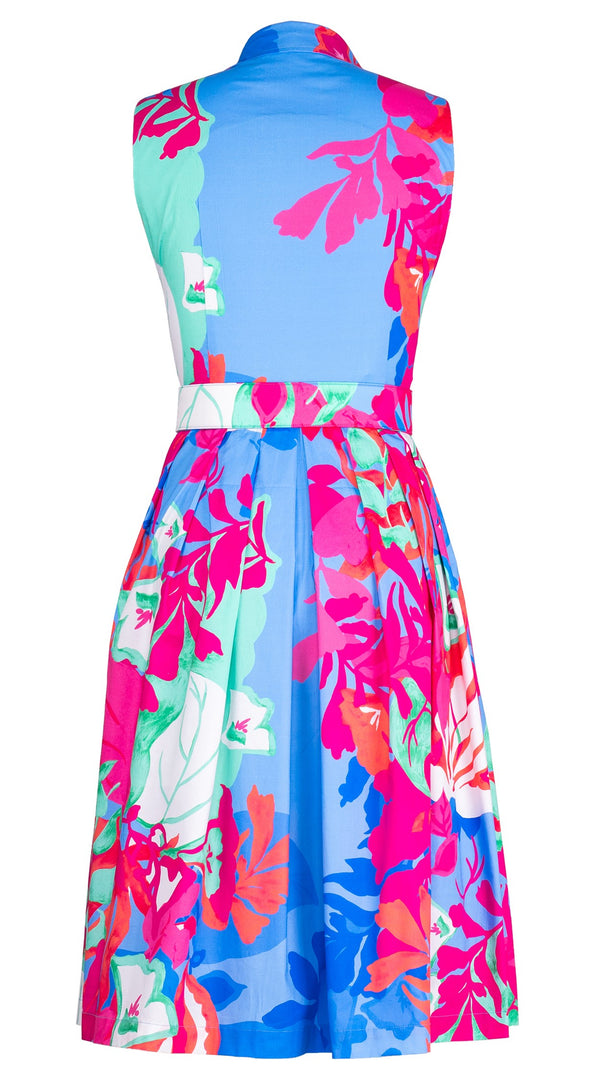 Audrey Dress #1 Shirt Collar Sleeveless Long Length Cotton Stretch (Spanish Garden)