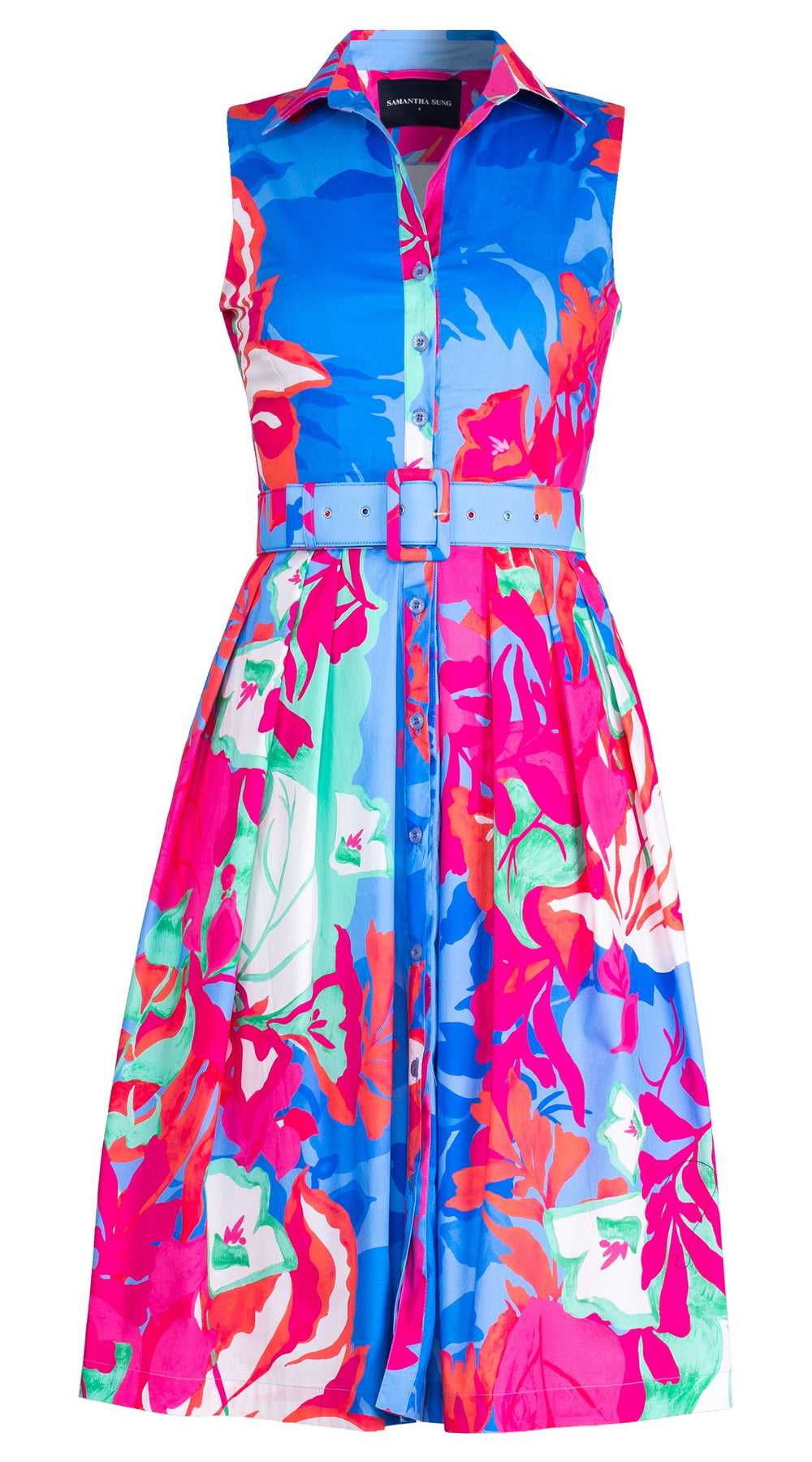 Audrey Dress #1 Shirt Collar Sleeveless Long Length Cotton Stretch (Spanish Garden)