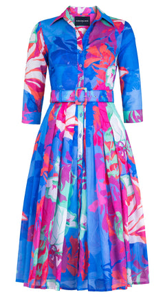 Audrey Dress #4 Shirt Collar 3/4 Sleeve Midi Length Cotton Musola (Spanish Garden)