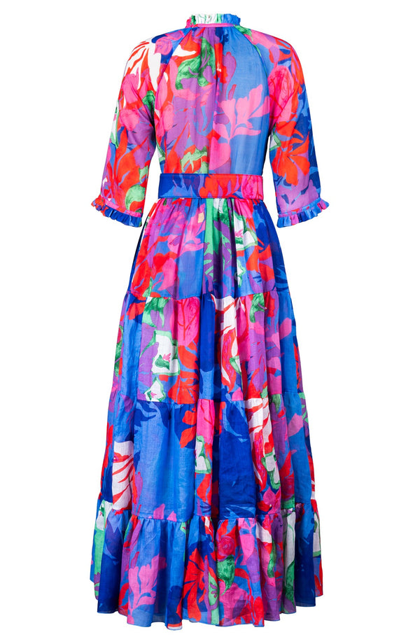 Eva Dress Crew Neck 3/4 Sleeve Maxi Length Ramie (Spanish Garden)