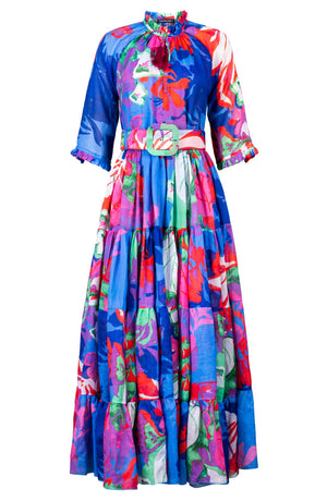 Eva Dress Crew Neck 3/4 Sleeve Maxi Length Ramie (Spanish Garden)