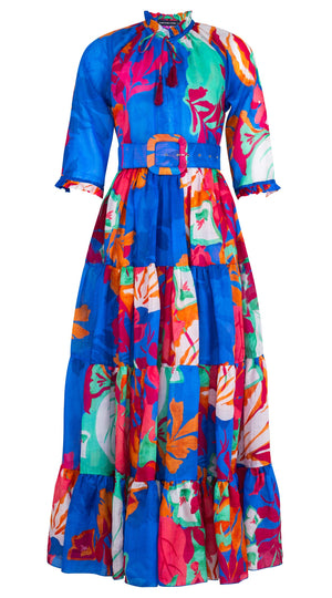 Eva Dress Crew Neck 3/4 Sleeve Maxi Length Ramie (Spanish Garden)