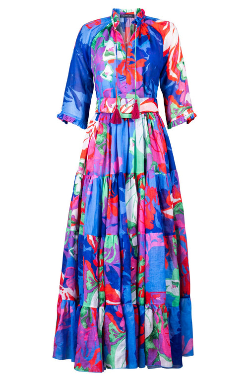 Eva Dress Crew Neck 3/4 Sleeve Maxi Length Ramie (Spanish Garden)