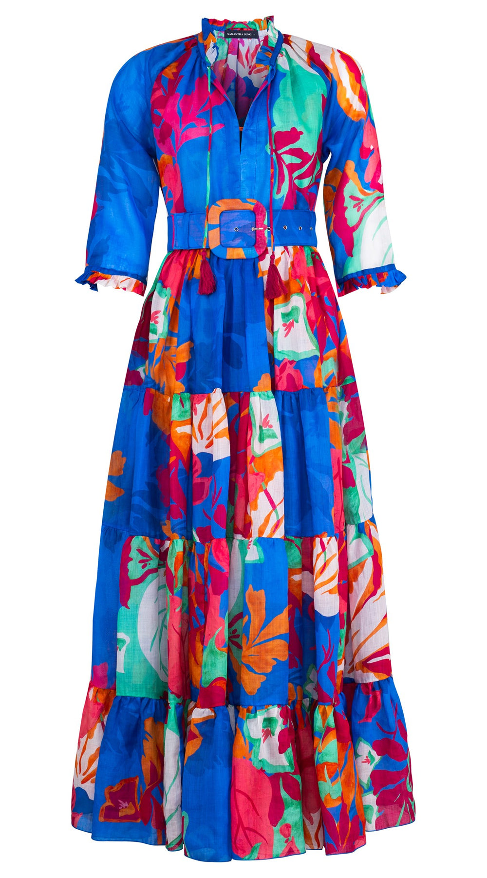 Eva Dress Crew Neck 3/4 Sleeve Maxi Length Ramie (Spanish Garden)
