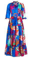 Eva Dress Crew Neck 3/4 Sleeve Maxi Length Ramie (Spanish Garden)