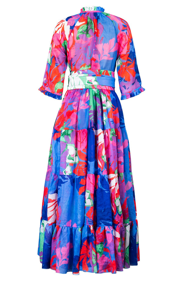 Eva Dress Crew Neck 3/4 Sleeve Maxi Length Ramie (Spanish Garden)