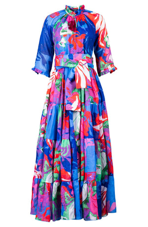 Eva Dress Crew Neck 3/4 Sleeve Maxi Length Ramie (Spanish Garden)