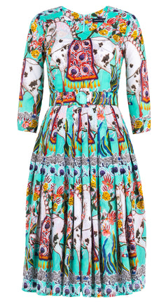 Florance Dress #4 Crew Neck 3/4 Sleeve Long Length Musola (Spotted Pony) @1
