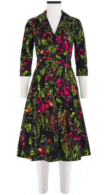 Audrey Dress #3 Shirt Collar 3/4 Sleeve Cotton Stretch (Summer Vegetables)