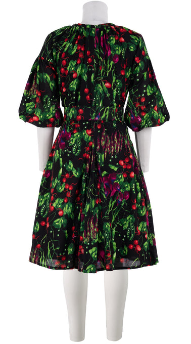 Birdy Dress #1 Crew Neck 3/4 Puff Sleeve Petite Length Lame (Summer Vegetables)