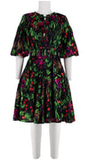 Birdy Dress #1 Crew Neck 3/4 Puff Sleeve Petite Length Cotton Musola (Summer Vegetables)