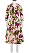 Audrey Dress #3 Shirt Collar 3/4 Sleeve Cotton Stretch (Summer Vegetables)