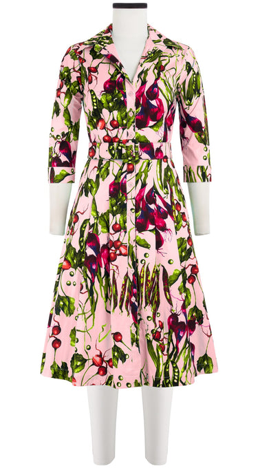 Audrey Dress #3 Shirt Collar 3/4 Sleeve Cotton Stretch (Summer Vegetables)