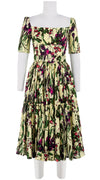 Melanie Dress #1 Square Neck 1/2 Sleeve Midi Length Cotton Musola (Summer Vegetables)
