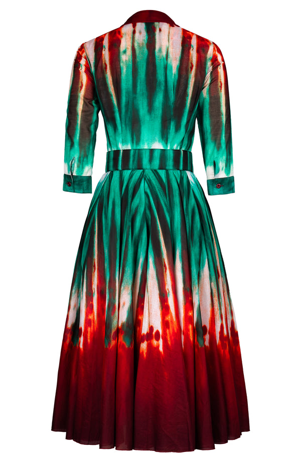 Aster Dress Shirt Collar 3/4 Sleeve Midi Length Cotton Musola (Sunset Tie Dye)