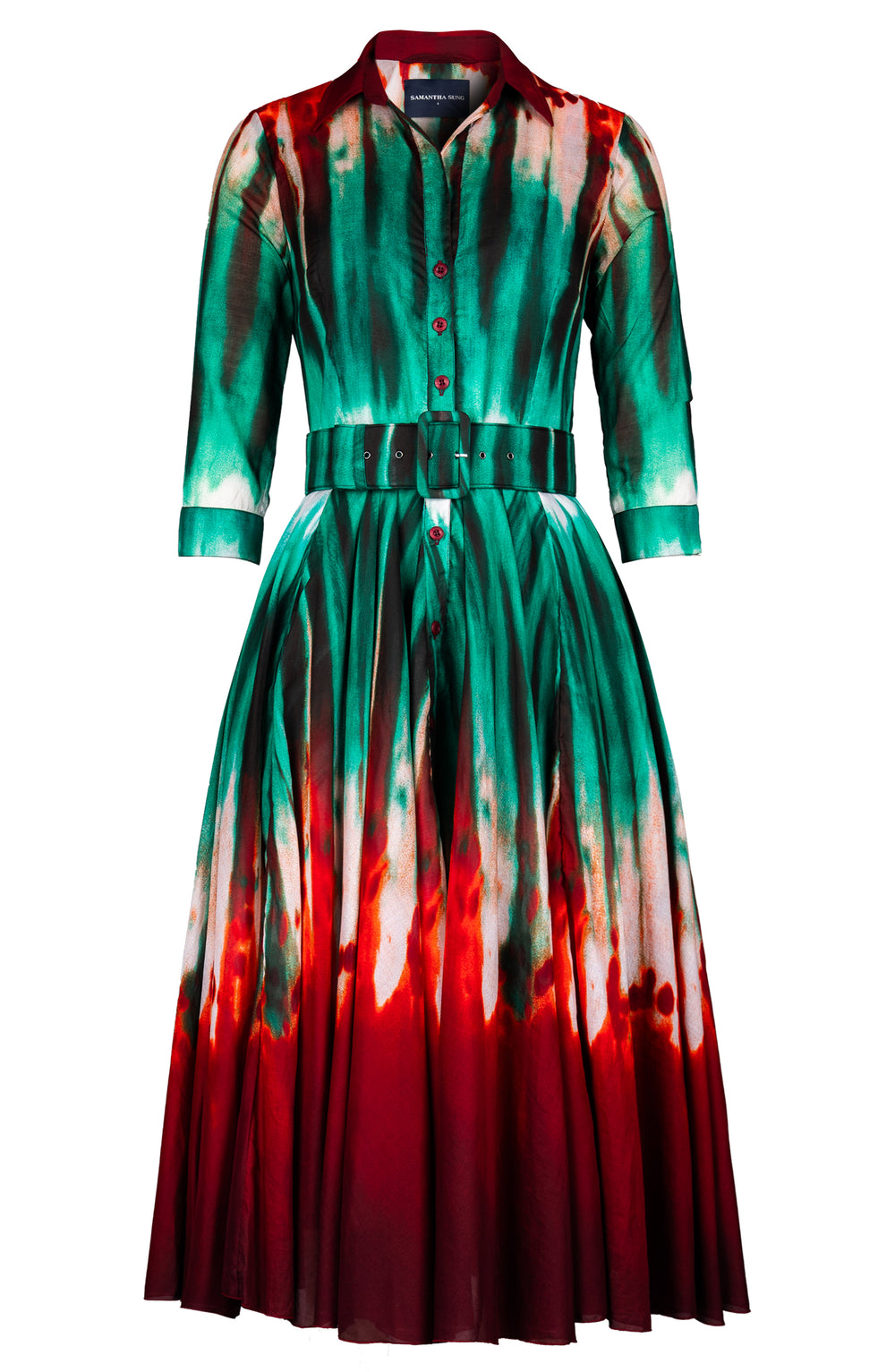 Aster Dress Shirt Collar 3/4 Sleeve Midi Length Cotton Musola (Sunset Tie Dye)