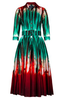 Aster Dress Shirt Collar 3/4 Sleeve Midi Length Cotton Musola (Sunset Tie Dye)