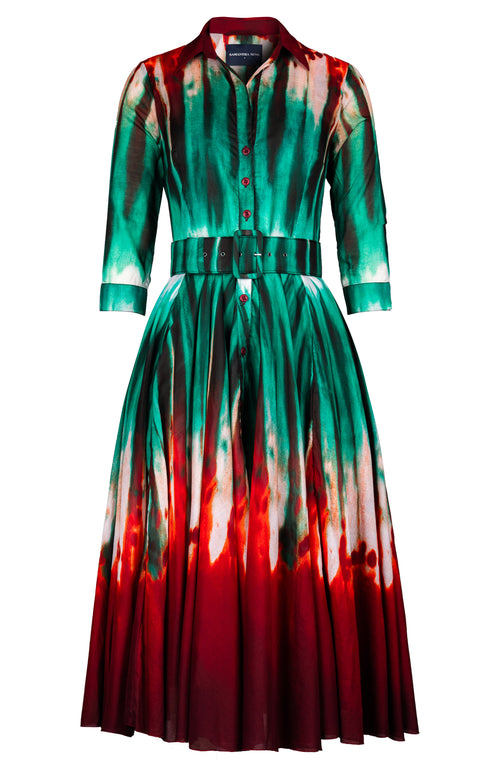 Aster Dress Shirt Collar 3/4 Sleeve Midi Length Cotton Musola (Sunset Tie Dye)