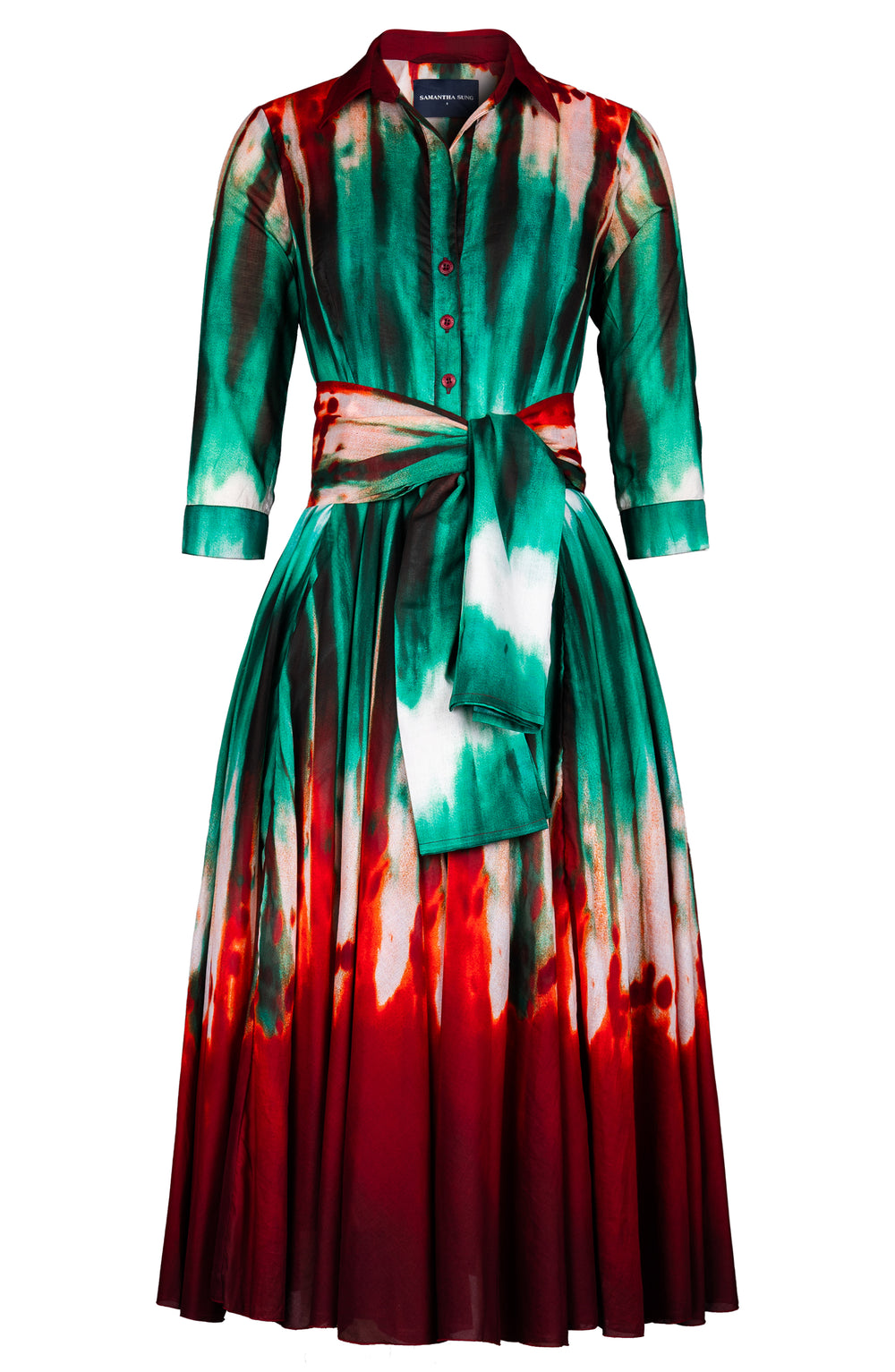 Aster Dress Shirt Collar 3/4 Sleeve Midi Length Cotton Musola (Sunset Tie Dye)
