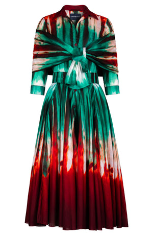 Aster Dress Shirt Collar 3/4 Sleeve Midi Length Cotton Musola (Sunset Tie Dye)